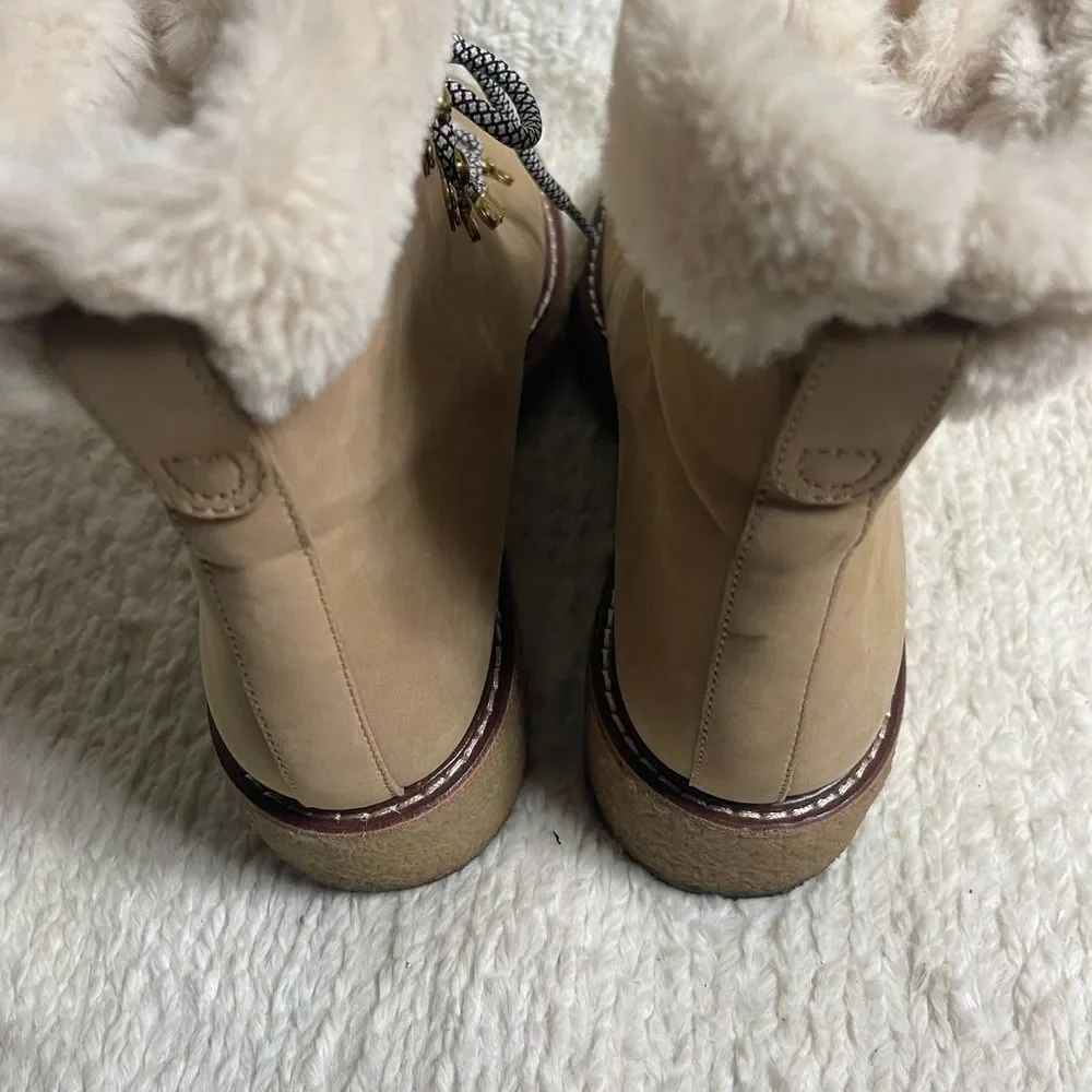 J Crew Wedged Synthetic Nubuck Khaki lace up boots Faux fur lining SZ10